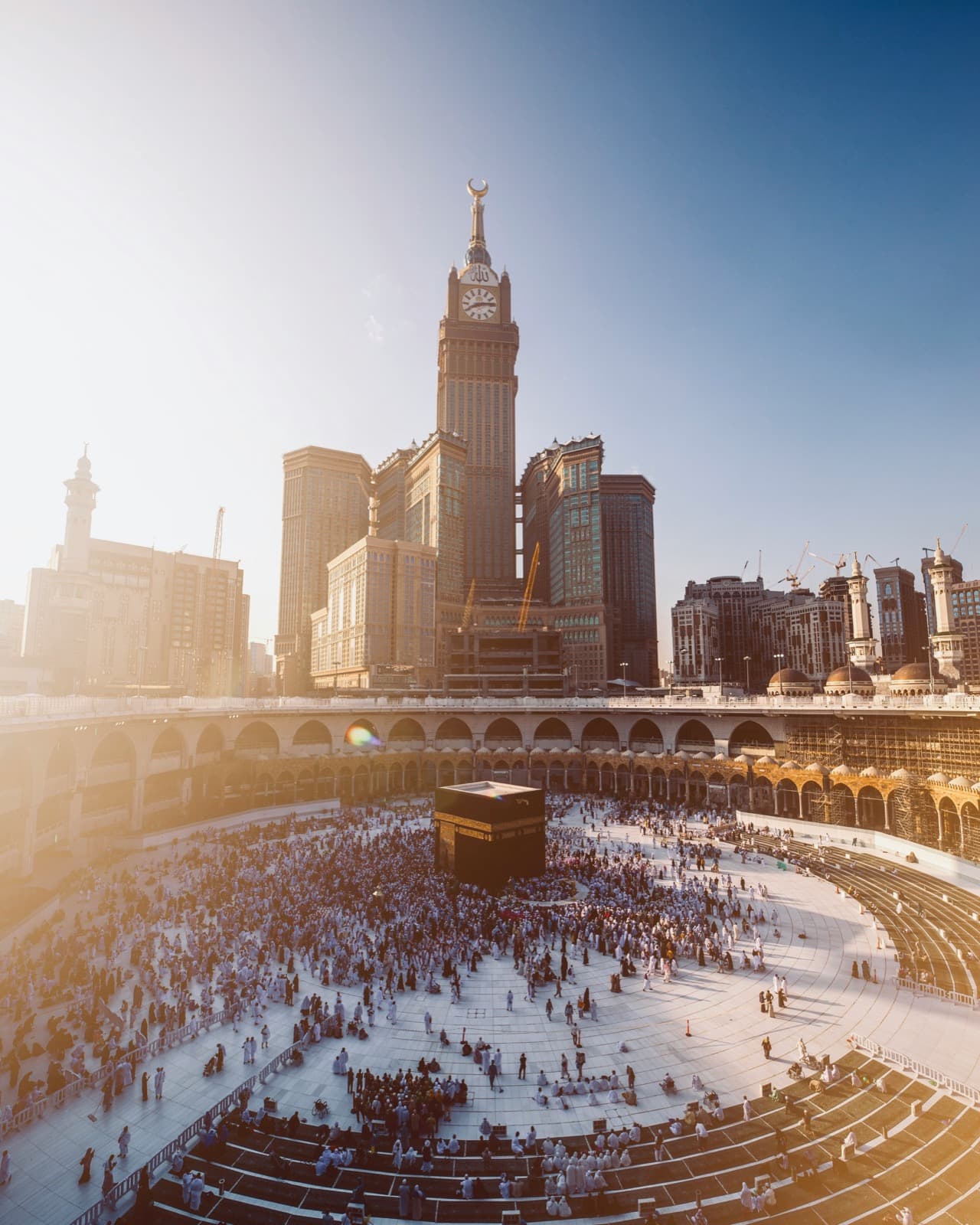 Pilgrims gathered around the Kaaba at the Masjid al-Haram in Makkah
